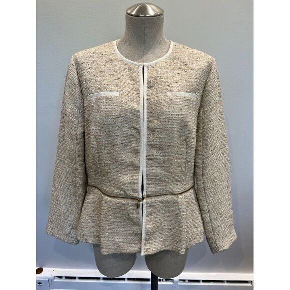 Magashoni Tweed Convertible Jacket in Beige Size 14 - Picture 2 of 9